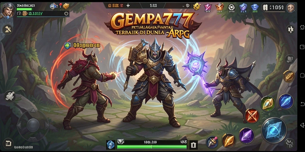 Tampilan gameplay GEMPA777 yang menampilkan pertarungan epik dan karakter menarik.