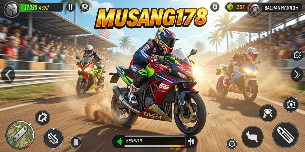 Gameplay balapan motor yang mendebarkan dan menantang.