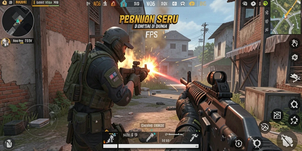Screenshot utama N06 yang menampilkan aksi pertempuran FPS yang mendebarkan.