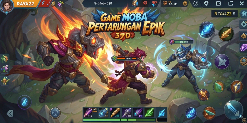 Tampilan gameplay seru dari RAYA22 yang penuh aksi MOBA.