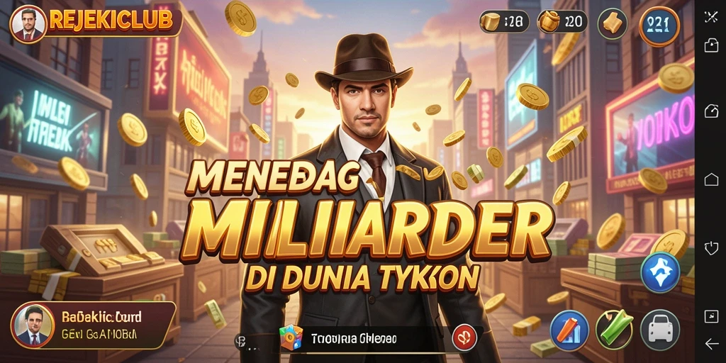 Tampilan gameplay menarik dalam REJEKICLUB yang menggambarkan pengelolaan bisnis.