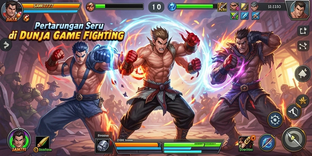 Screenshot gameplay <strong>SAWIT777</strong> menunjukkan aksi pertarungan seru di arena.