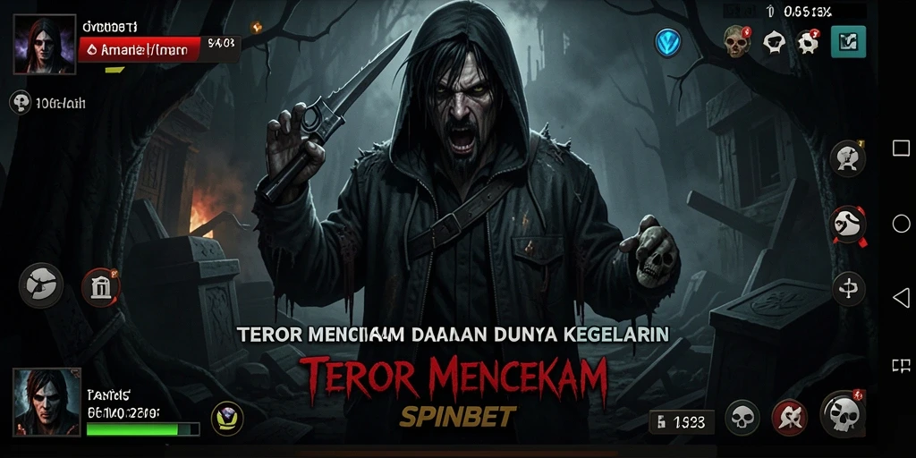 Tampilkan gameplay SPINBET dengan momen-momen menegangkan dan suasana horror yang mencekam.